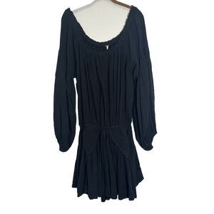 Free People Dress Women’s Large Black Gaia Mini Gauzy Boho Oversized Whimsigoth